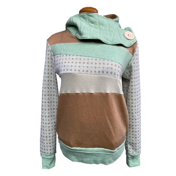 Mint Cookie Upcycled Hoodie with Pockets Sweatshirt One of a Kind MungoCrafts - Picture 1 of 6